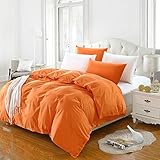 LICEA Couleur Unie Coton Housse De Couette,réversible Housse De Couette Respirant Parure De Lit Quilt Cover avec Zipper Closure Hommes Femmes Orange 220x240cm(87x94inch)