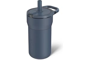 BrüMate Leap Kinderbecher mit Griff und weichem Silikon-Trinkhalm, 340 ml, für Kinder ab 4 Jahren, isolierter Edelstahl, Becherhalterfreundlich, Dunkelblau