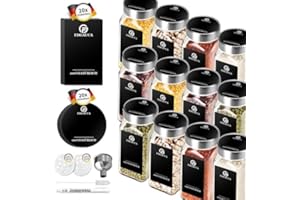 SIAZIH Juego de 12 tarros de especias rectangulares de 120 ml, con embudo de acero inoxidable y tapa de acero inoxidable, tarros de especias con etiquetas para escribir, tarros de especias