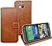 Produktbild HTC One M8 / M8s - Suncase Book-Style (Slim-Fit) Ledertasche Leder Tasche Handytasche Schutzhülle Case Hülle (mit Standfunktion und Kartenfach) cognac