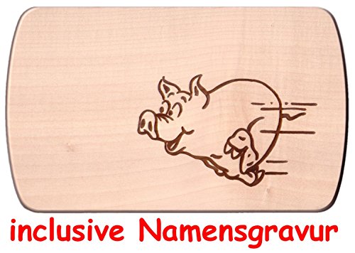 Frühstücksbrettchen 24 x 15 cm Rennsau Schwein Sau Holzbrettchen aus einem Stück inclusive Gravur eines Vornamens Vesperbrett Brotzeitbrett Jausenbrett