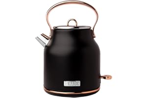 Haden Heritage Black & Copper Cordless Kettle - Traditional Electric Fast Boil Kettle - 3000W, 1.7 Litre