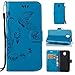 Produktbild Hülle für Samsung Galaxy J5 2017,Samsung Galaxy J5 2017 Lederhülle,PU Leder Tasche für Samsung Galaxy J5 2017,Leweiany Elegant Luxus Extra Dünn Tasche Blau Premium Schmetterling Blumen Muster Leder Brieftasche Flip Wallet Ständer Cover in Book Style Tasche Case Handyhülle Schutzhülle mit Kartenfach Aufstellfunktion Magnetverschluss für Samsung Galaxy J5 2017 Schutzhülle Handytasche