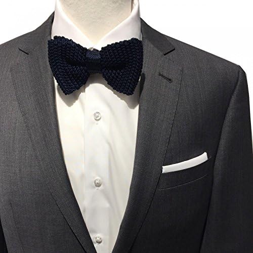 Men's Knitted Bow Tie with Free Hanky Set Gentleman Bow Tie 100% Silk Blue and Towel Linen Cotton White Ideal for Shirt Suit Casual Out &amp; # XFB01 T