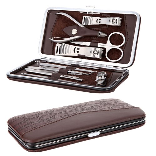 12pcs Manicure Pedicure Set Nail Scissors Nail Clippers Kit with Leather Case Brown