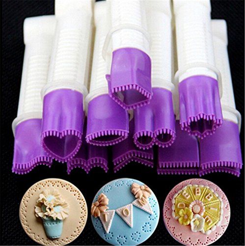 HENGSONG 10 tlg Blumentyp Spitze Rand Clip Backform Keks Ausstecher Dekorieren Kuchen Werkzeug Cupcake Fondant Modellierwerkzeug Zubehör