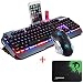 Produktbild Felicon Gaming Tastatur und Maus Set M398 verkabelt RGB LED-Backlit 104 Tasten USB Gamer Tastatur, 2400dpi Optische Maus mit 6 Tasten für PC-Spiele-Set, Set mit Mauspad für Laptop PC (schwarz/grau)