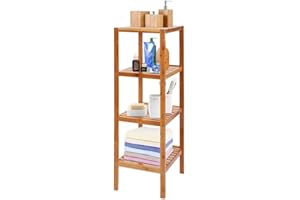 Bakaji Mobile Scaffale A Colonna Da Bagno Cucina 4 Ripiani In Legno di Bambù 36 x 33 x 140 cm Mensole Ripiani Casa Salvaspazio
