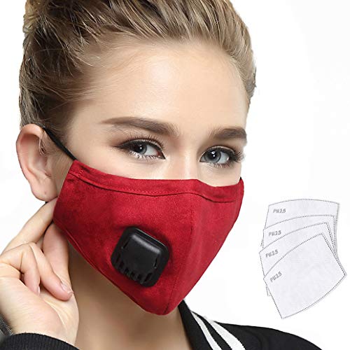 Máscara antipolución Lyanty Grado militar Máscara N99 Máscaras de boca lavables de algodón con filtro reemplazable de válvula (Una máscara + 4 filtros)