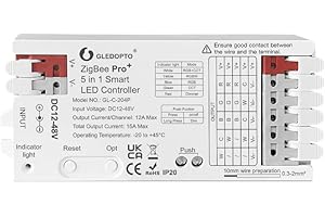 GLEDOPTO Contrôleur LED ZigBee3.0 Pro 5 Modes en 1 RGBCCT RGBW RGB CCT Dimmer DC 12-48V 15A Max PWM Dimming LED Strip Alexa Tuya