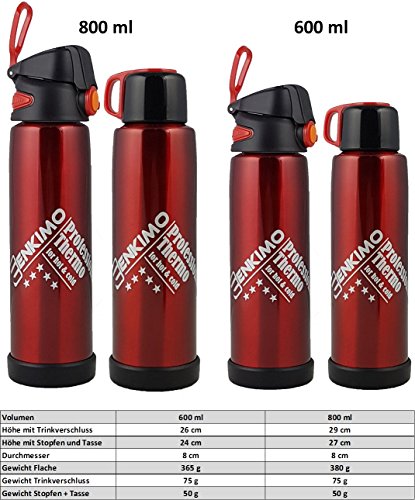 Premium Edelstahl Thermosflasche, doppelwandig vakuum-isolierte Thermotrinkflasche von Enkimo mit 2 Spezialverschlüsse + Trinkbecher, Isolierflasche für Heiß- und Kaltgetränke, Ihre Thermoflasche im Büro, bei Sport und Freizeit (800 ml rot) - 3