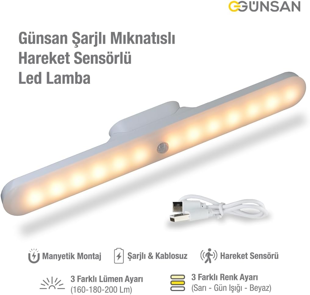 Günsan Şarjlı Hareket Sensörlü LED Lamba
