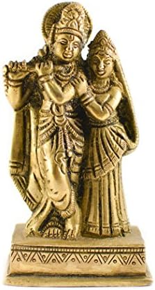 Spiritual World Brass Gold Tone Radha-Krishna Statue Car Deco, Office Decor, Table Decor Figurine