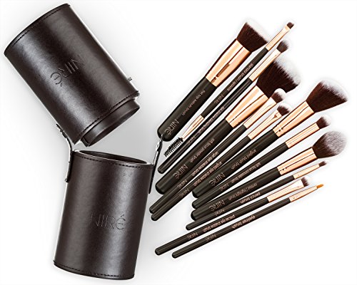 Best Selling 12 Makeup Brushes Set for Real Makeup Techniques | Bonus Make up Brush Holder and Niré Silicone Brush Cleaner | LIMITED EDITION (Golden)