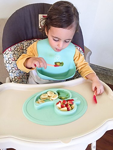 Kindergeschirr Esslern-Set Baby Geschirrset Kinderteller Babyteller Rutschfeste Tischunterlage aus Silikon Esslernbesteck Baby Led Weaning YAMBINO ® Lucky Placemat - 5