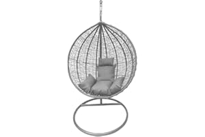 Fine Garden Grey Hanging Egg Chair with Matching Weatherproof Comfy Cushion | Morden Design Patio Indoor and Outdoor Plastic Wired Swing with Steel Frame | Relaxing and Stylish Comfort