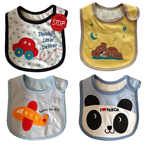 JT-Amigo 4er Set Baby Jungen Lätzchen, Baumwolle, Wasserdicht, verschiedene Motive