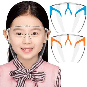 Sister | PACK OF 2 | BLUE & ORANGE JUNIOR Face Shield For Kids 4-12 Years | Anti-fog, Washable, fits Perfectly | POLYCARBONATE HD VISION Shield By Weekend Inc.