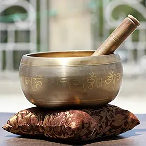 Brahmz Singing Bowl Tibetan Buddhist Musical Therapy Instrument with Cushion & Wooden Stick (Brown)
