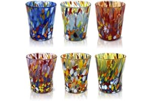 MAZZEGA ART & DESIGN 6 Bicchierini da CAFFE'/LIQUORE in vetro colorato stile Murano. Modello “CLASSIC”.