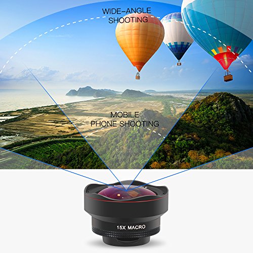 2 in 1 Phone lens Handy Objektiv Set - Clip On handy Kamera Adapter (0.6x 130Â° Weitwinkelobjektiv, 15X Makroobjektiv ) for iPhone Samsung Galaxy HTC LG Sony IOS & Android Smartphones usw (2 in 1 Schwarz)