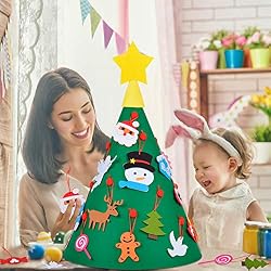 Outgeek Fieltro Árbol de Navidad, Árbol de Navidad DIY con 50 Luces LED 18 Unids Adornos para Niños Puerta del Hogar Decoración de Pared (30PCS)