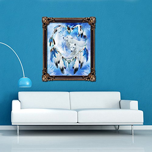 Demiawaking 5D Diamond DIY Schöne Traumfänger Wolf Stickerei Malerei Kreuzstich für Wohnzimmer, Schlafzimmer, Arbeitszimmer usw. Haus Dekor - 3