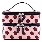Chic Cute Lady's Dot Pattern Makeup Case Double Layer Cosmetic Hand Bag Tool Storage Toiletry (Pink)