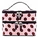 Chic Cute Lady's Dot Pattern Makeup Case Double Layer Cosmetic Hand Bag Tool Storage Toiletry (Pink)