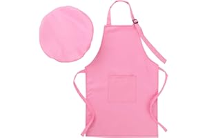 Aislor Enfant Unisexe Ajustable Tablier et Chapeau de Chef Cuisine École Tablier de Chef avec Poche pour Filles Garçons Tablier Cuisson Peinture Artisanat 2-12 Ans