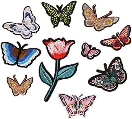 10pcs Butterfly and Rose Sew or Iron on Patches Embroidered Applique Motif for Clothes Repair Decoration