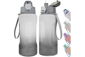 Bugucat Bouteille d'eau 2.2L,Bouteille d'eau de Sport Tritan sans BPA avec Marqueur de Temps,Gourde Sport Étanche avec Paille La Silice,Gourdes d'eau pour Fitness,Camping, Cyclisme(Noir et Blanc)