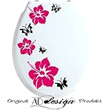 TREND DESIGN - Aufkleber für WC Toiletten Deckel ***Hibiskusblüten + Schmetterlinge*** (Farbauswahl)