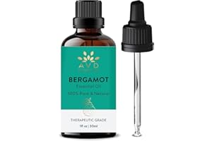 AVD Organics Olejek eteryczny z bergamotki do dyfuzora, 100% czysty i naturalny olejek bergamotowy, do aromaterapii, zapachu, masażu, skóry i włosów, 1 fl. uncji