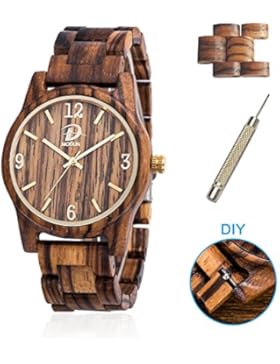Holz Uhren für Männer und Frauen + 2 Uhren Links, 40mm Fall Natürliche Zebra Holz Armbanduhr mit Japanisches Quarzwerk...