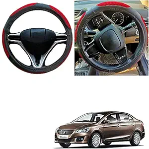 Auto Pearl - Ring Type Car Steering Wheel Cover Universal Genuine PU Non-Slip Natural Rubber Well Padded Grip Breathable Leatherite for - Ciaz (Ultimate Black Red)