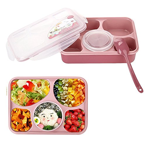 Minidiva Almuerzo de Bento Box-prueba de fugas de microondas y lavavajillas seguro Lunch Box con con 5 + 1 Separado Contenedores (Rosa)