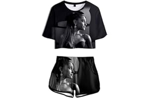 nuannuan 3D-Druck Ariana Grande T-Shirt + Shorts Mädchen Sportswear Süßes Top + Shorts Süße Sängerin Mädchen Lange Dame Lässig Lose XS-XXL