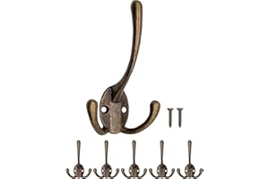 Fuxxer Ganci antichi, ganci per asciugamani, ganci per vestiti, ganci per cappelli, ganci da parete in ottone bronzo, stile vintage rustico, set da 5