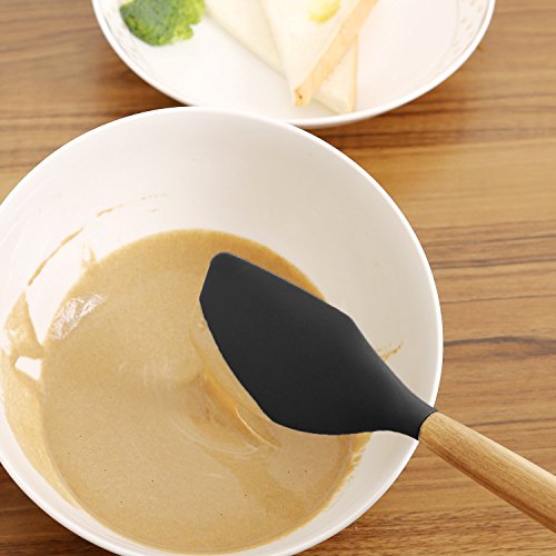 Miusco 5 Stück Silikon Kochlöffelset mit Hartholz Griff aus Natürlichem Akazienholz Schwarz - 3