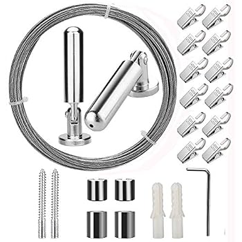 Câble Acier Inoxydable 2mm X 6m Avec Fixations - Revêtu PVC - Support Jusqu'à 30kg - Pour Suspendre Cadres, Lampes, Rideaux