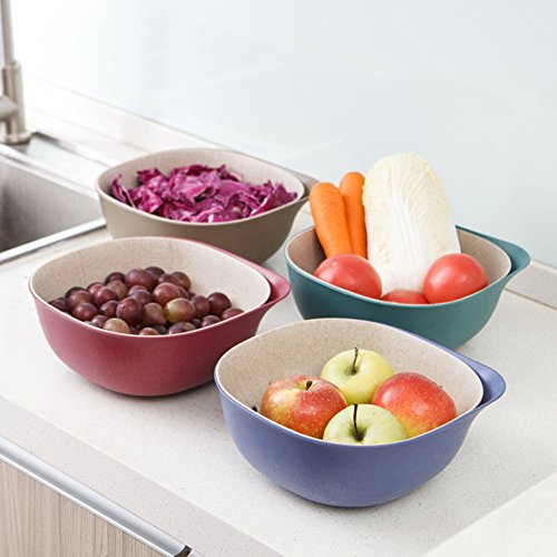 gossipboy 2-in-1 Mehrzweck Kunststoff & Weizen Stroh Ablauf Korb Schale Food Wash Waschbeckensiebe klappbar abtropfsieben Küche Sieb für Gemüse Obst Küche Werkzeug khaki - 6