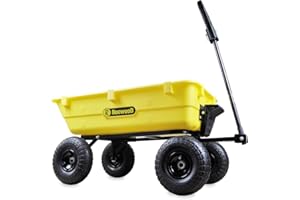 RocwooD Poly Dump Cart Trolley 80L Garden Tipping Wheelbarrow 250kg Utility Truck Trailer Steel Frame Heavy Duty Festival Outdoor Tools Plants 4 Wheels Yellow