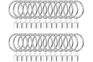IPEAK 50 Pack Curtain Clips with Rings, Metal Curtain Rings with Clips Hooks 30mm Internal Diameter (Silver)