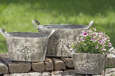 Preisvergleich Produktbild Pflanztopfset beige verzinkt (Set 3tlg. a)