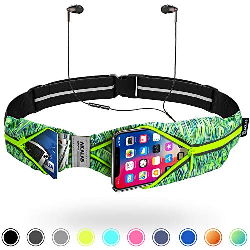 Akalas - Cinturón para Correr, sin Rebote para Corredores, Mujeres y Hombres, Compatible con iPhone 7 8 x 11, Bolsa de Deporte para Correr, Bolsa expandible para Entrenamiento, Verde neón Colorido
