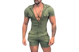 Oanviso Mono de Manga Corta/Sin Manga para Hombre Informal Mono con Bolsillo Color Sólido Trajes de Playa Cremallera/Botón Mono de Una Pieza Una Variedad de Estilos Verano Cómodo Mono