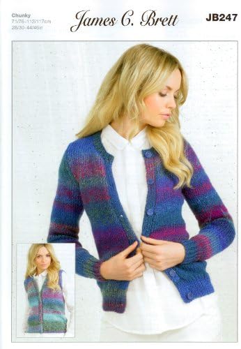 Ladies Cardigans and Waistcoats JB247 Knitting Pattern from James C Brett. Knit with Marble Chunky wool. Sizes 71-117cm 28-46 inch