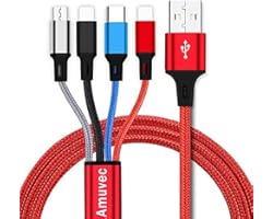 Amuvec Multi Charger Cable, 4 in 1 USB Charging Cable Fast Charge with 2 iP Micro USB Type C Phone Charger Lead for Various S