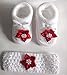 Baby Girls Xmas Red Flower Socks Booties & Crochet Headband- In Gift Bag- 0-3 Months
